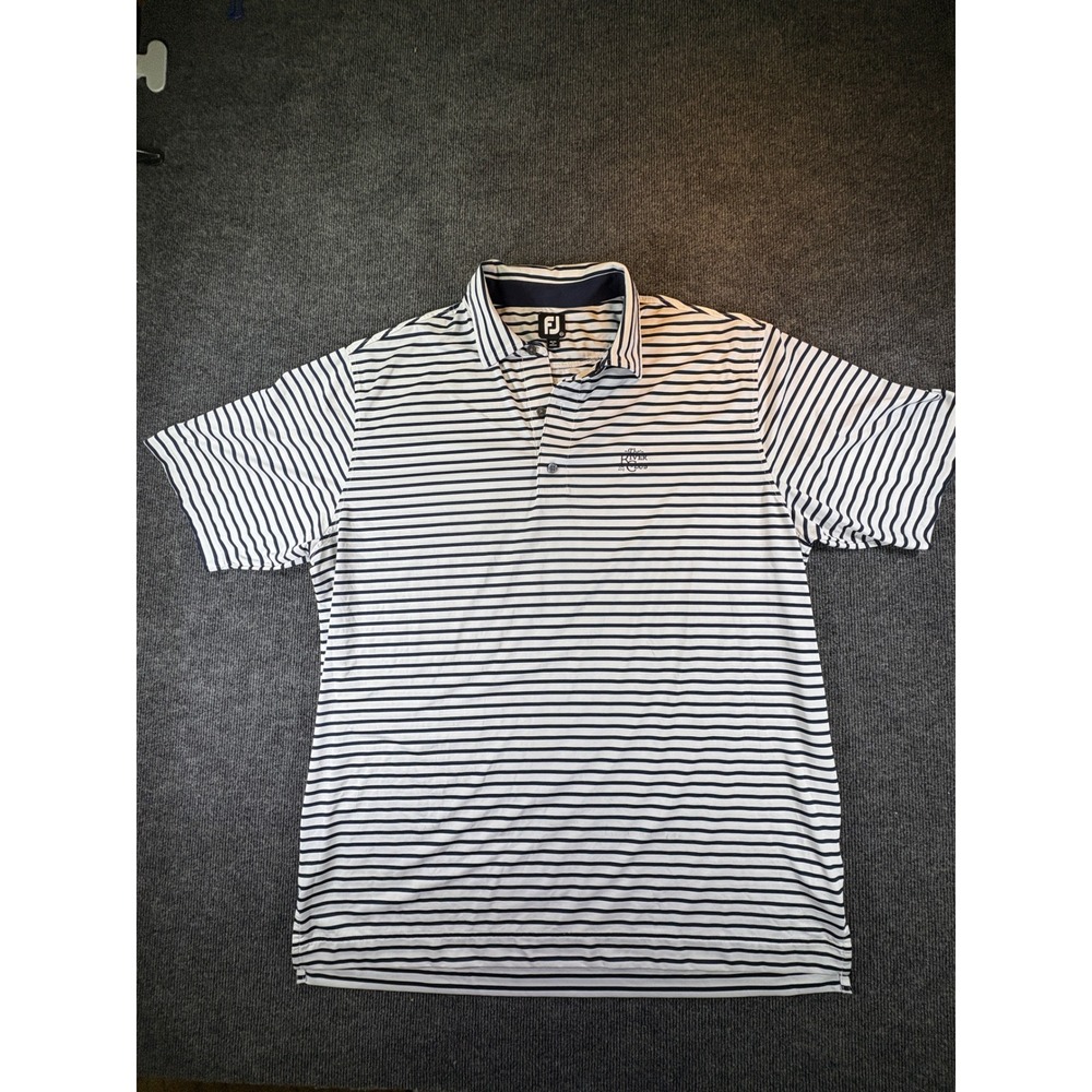 FootJoy Mens 2XL White Navy Blue Striped River‎ Club Golf Polo Shirt 27972